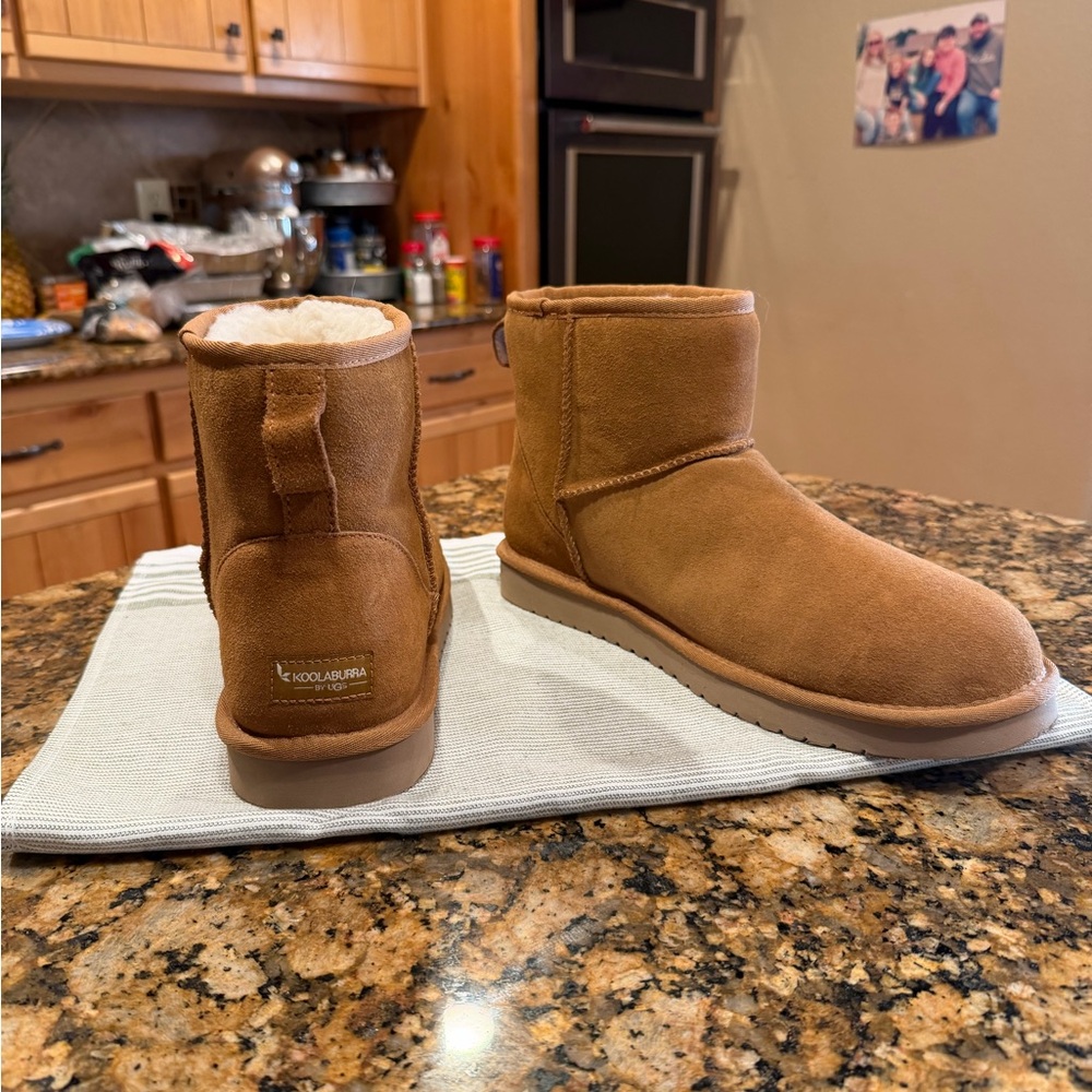 Koolaburra Kids Chestnut Brown Suede Shearling Booties